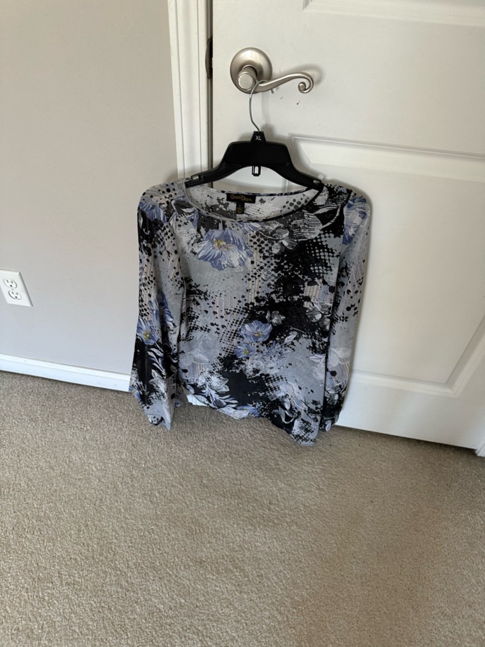 Christine Phillipe Printed Scoop Neck Top in Blue and Black